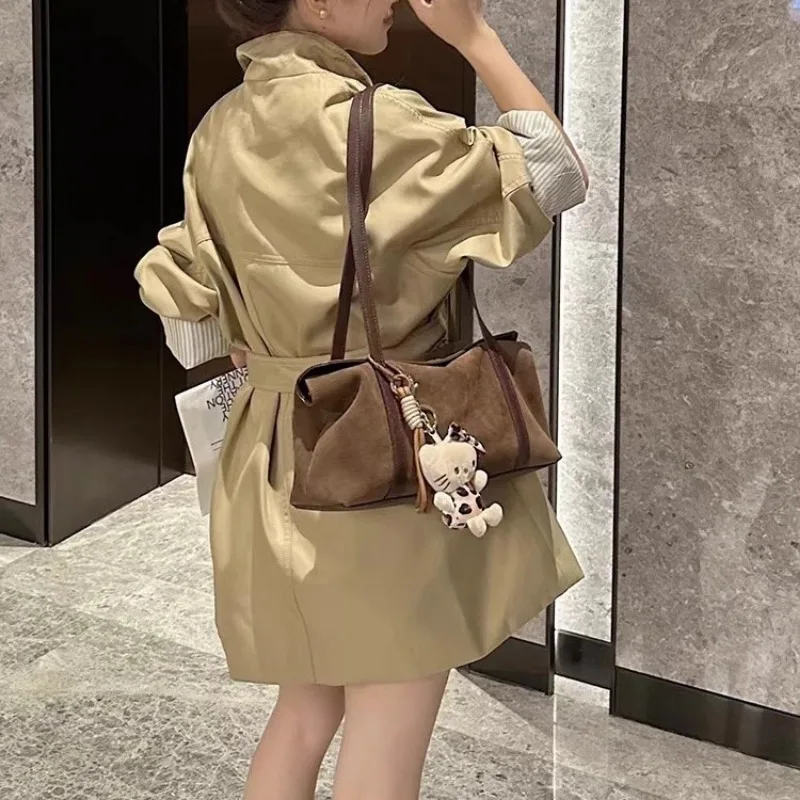 2024Замшевые сумки-хобо для женщин сумка с напуском большая коричневая сумка-тоут