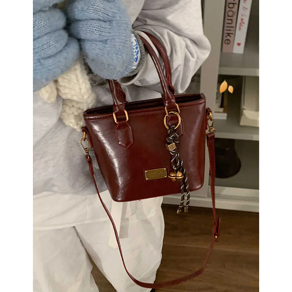 Роскошные бордовые женские сумки 2021 модные однотонные сумки-ведра с верхней