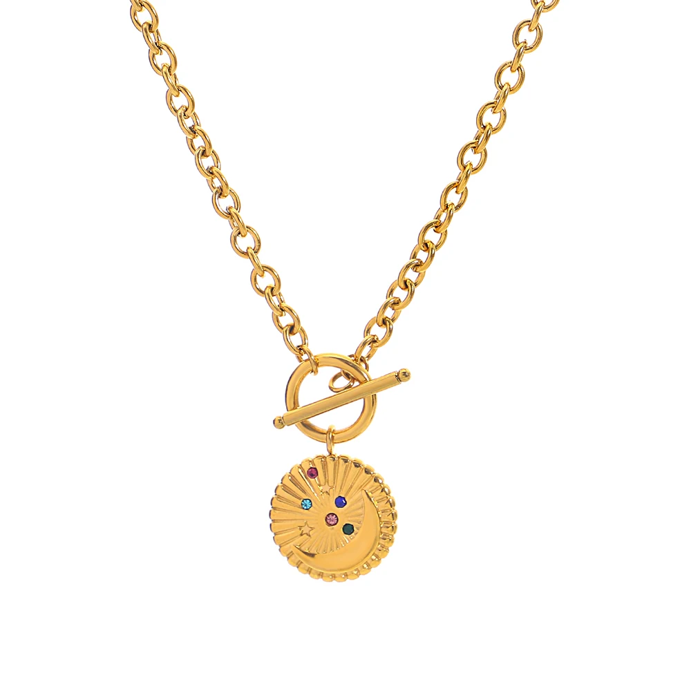 

Stainless Steel Round Sun Moon Pendant Necklace for Women OT Buckle Jewelry Wedding Birthday Party Anniversary Gifts Decoration
