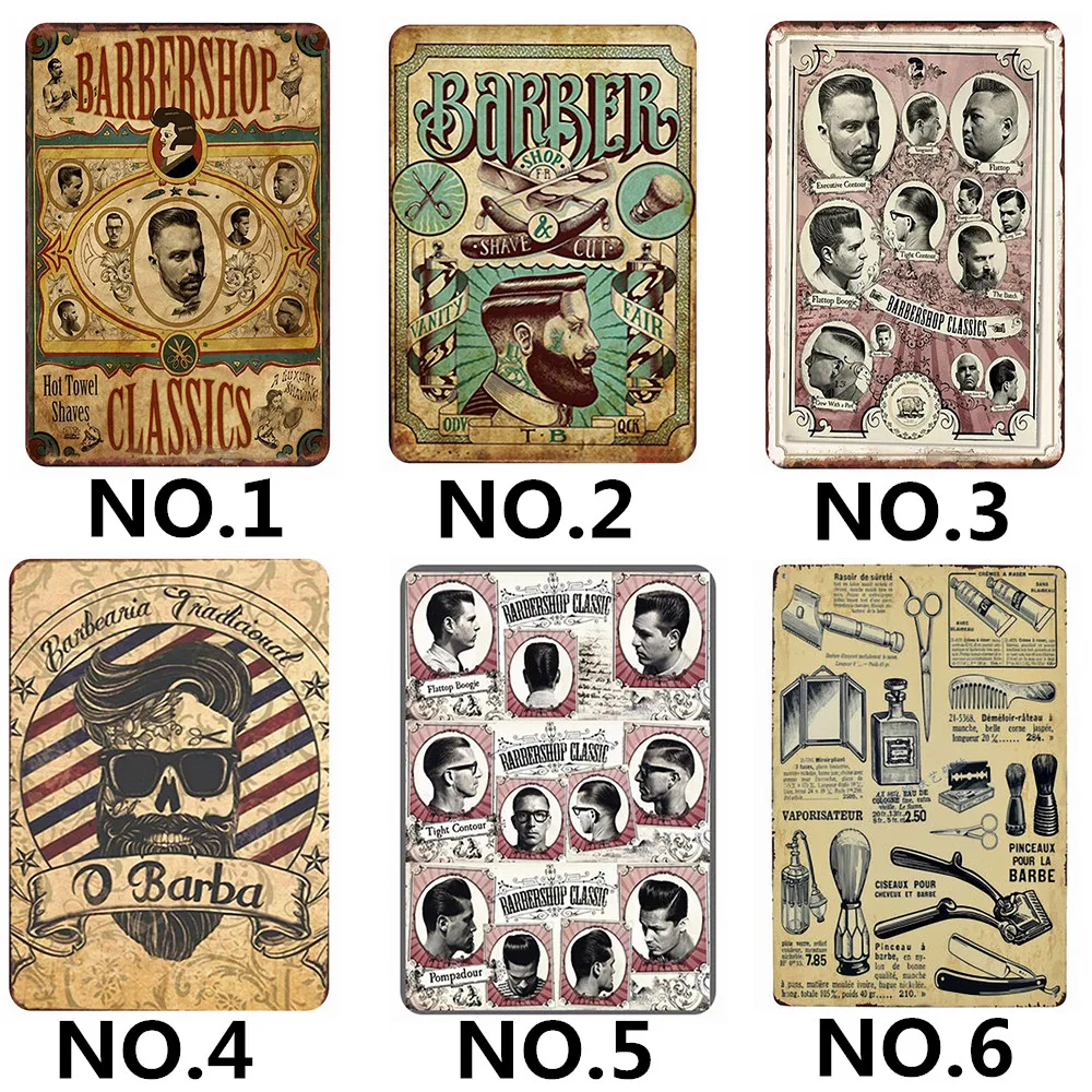 

"Barber Shop" 30X20 CM Retro Iron Painting Hairdresser Tattoos Patterned Wall Art Tin Sign Wall Pictures for Living Room