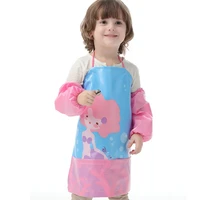 childrens cartoon sleeve waterproof apron mid length apron childrens boys and girls baby coveralls kindergarten sleeved apron