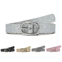 new pu leather thin belt for women designer shiny sequins alloy pin buckle waist strap jeans dress female girl waistband casual