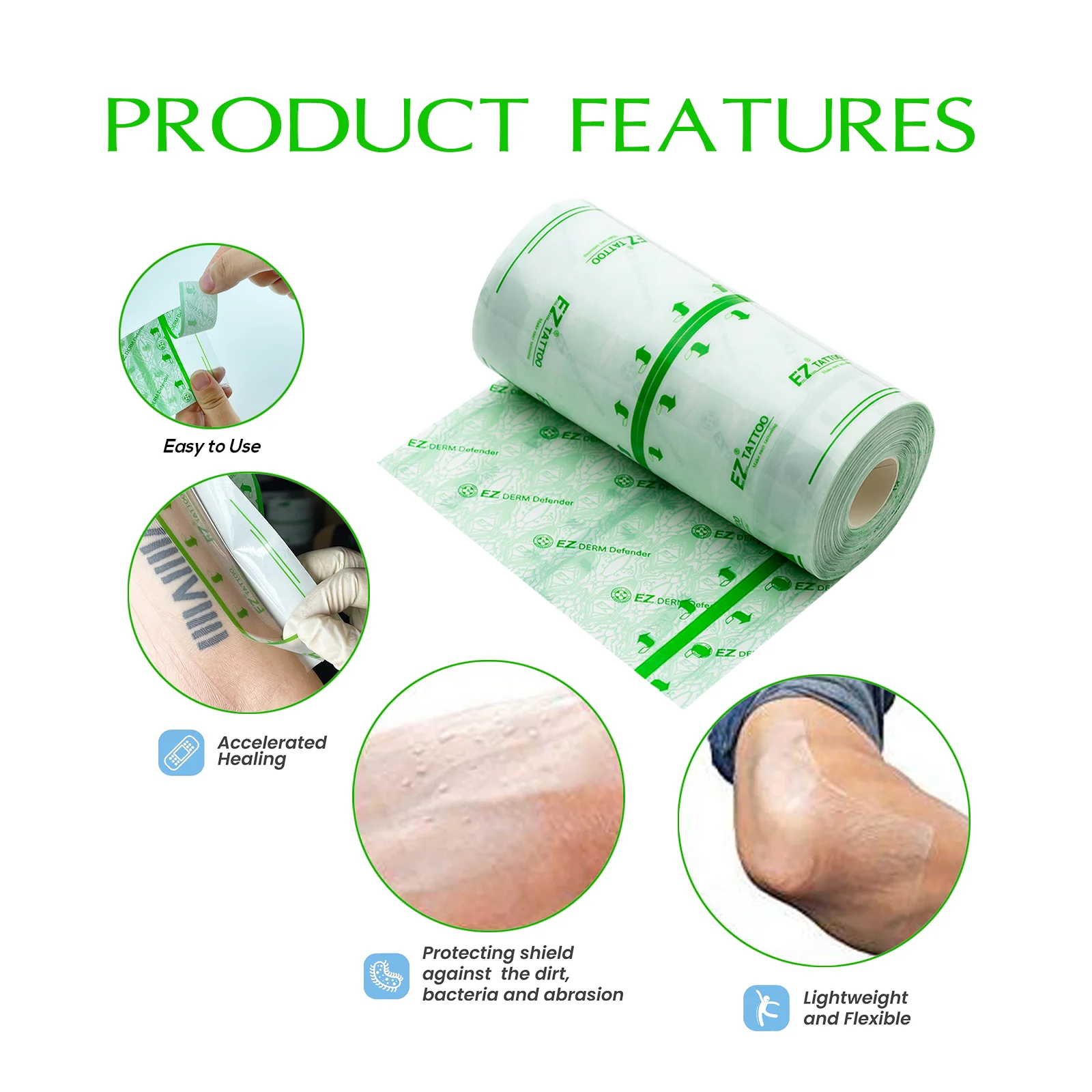 Фото EZ Premium/Regular Derm Defender Tattoo Прозрачный клейкий защитный щиток Защитная пленка для татуировок Последовательный уход Поставка татуировок №5