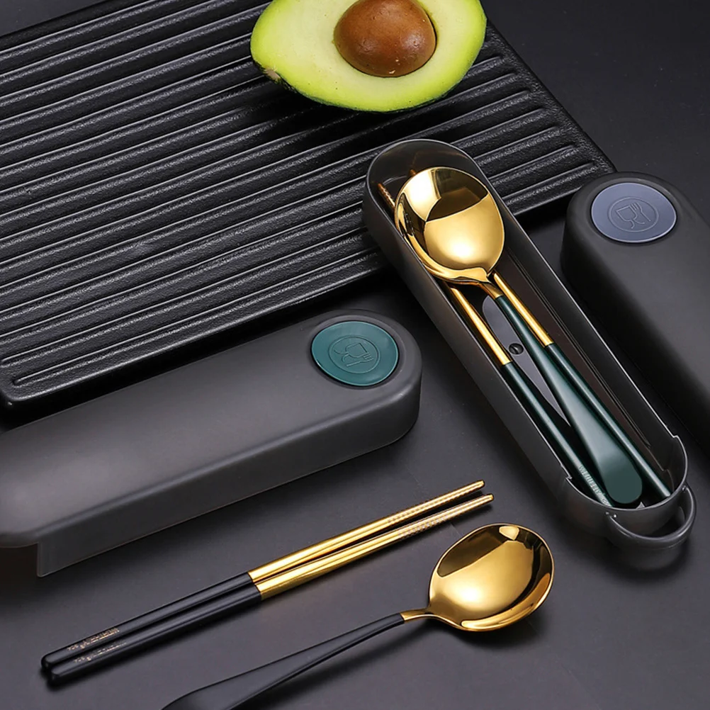 

Set Silverware Travel Reusable Tableware Utensils Case Aflatware Stainless Steel Gold Portable Picnic Chopsticks Cutlery Metal