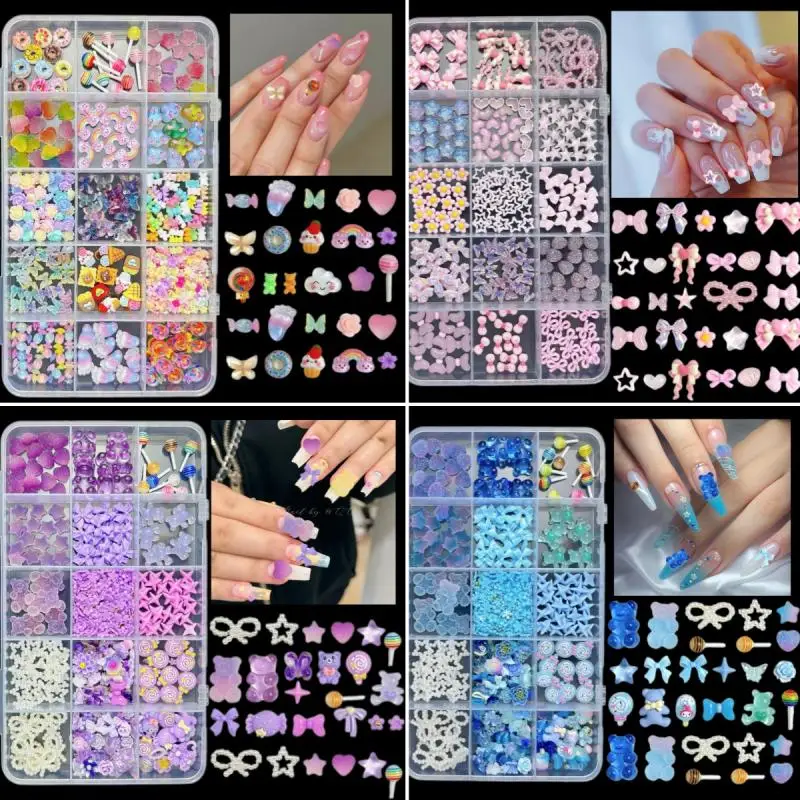 1 коробка подвеска для ногтей с медведем из смолы