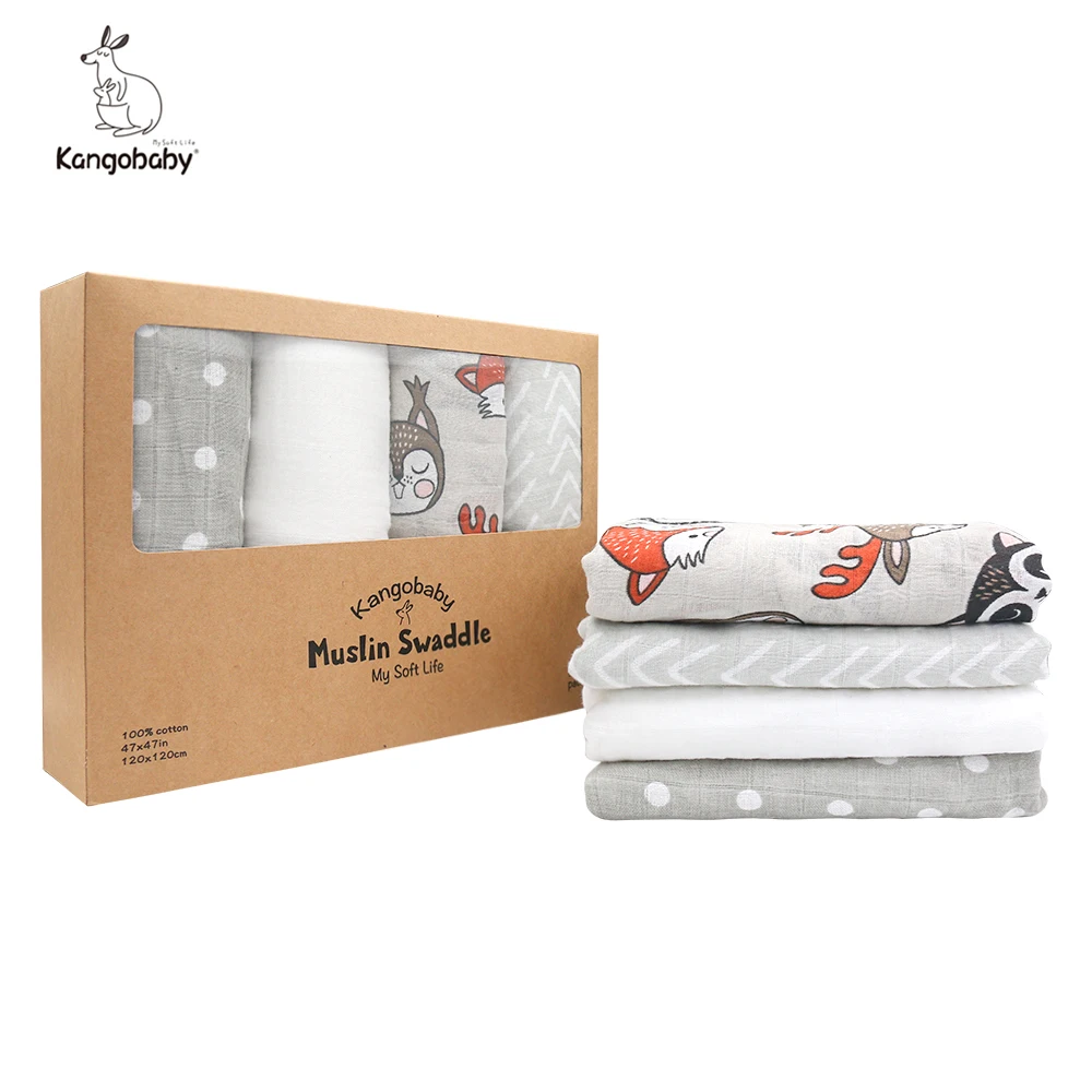 

Пеленальное Одеяло из органического хлопка 120x120 см, муслиновое покрывало для новорожденных, постельное белье на коляску, 4 шт./упак.