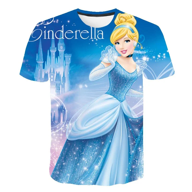

Children's Cinderella T Shirts Print Casual Short Sleeve Tops Tees Clothing Girl's Fashion Disney Series Rapunzel T-Shirts 1-14Y