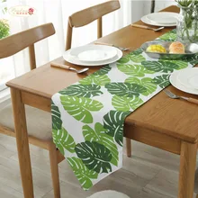 Proud Rose Banana Leaf Double Cotton Table Runner Green Plant Turtle Leaf Triangle Table Flag Hotel Bed Wedding Table (4)