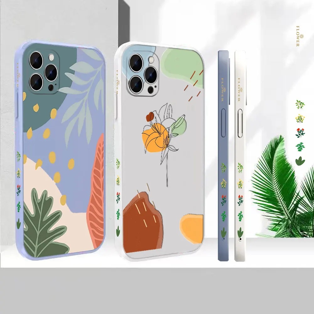 

Abstract Line Sketch Flower Phone Case For Apple iPhone 14 13 12 11 Pro Max Mini 7 8 X XS XR SE Plus Liquid Silicone Cover Funda