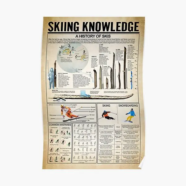 

Skiing Knowledge Skiing Lover Poster Room Art Home Funny Print Wall Mural Decoration Painting Decor Picture Vintage No Frame