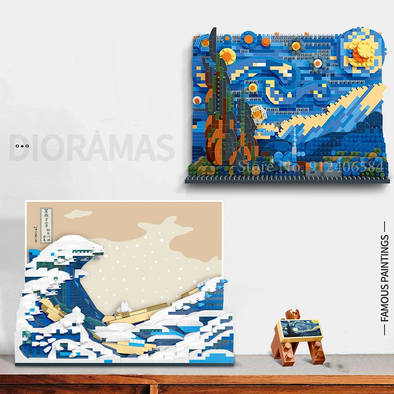 Знаменитые Картины микро-Алмазный Блок Япония игрушки Ukiyoe большая волна