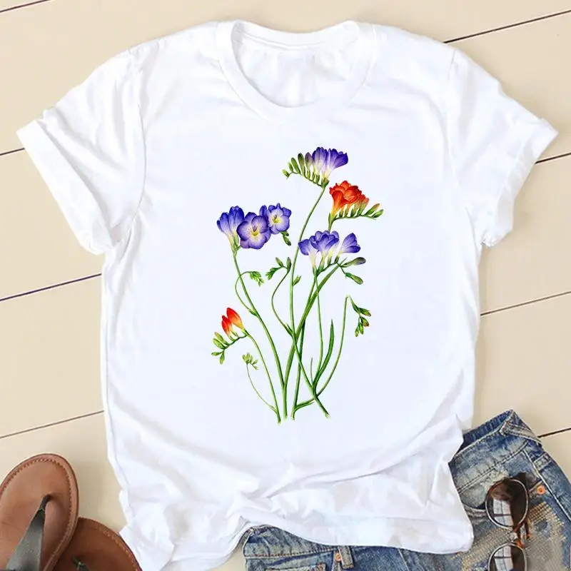 

Casual Tshirt Flower 90s Lovely Summer Top Female Fashion Clothes T Women Short Sleeve O-neck Tee Shirt Lady Graphic T-shirts