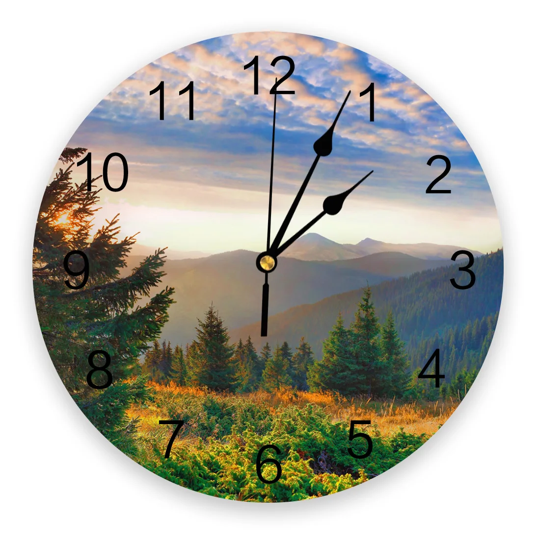 

Настенные часы Sunset Mountain Peak, тихие украшения для спальни, гостиной, круглые подвесные, на осень