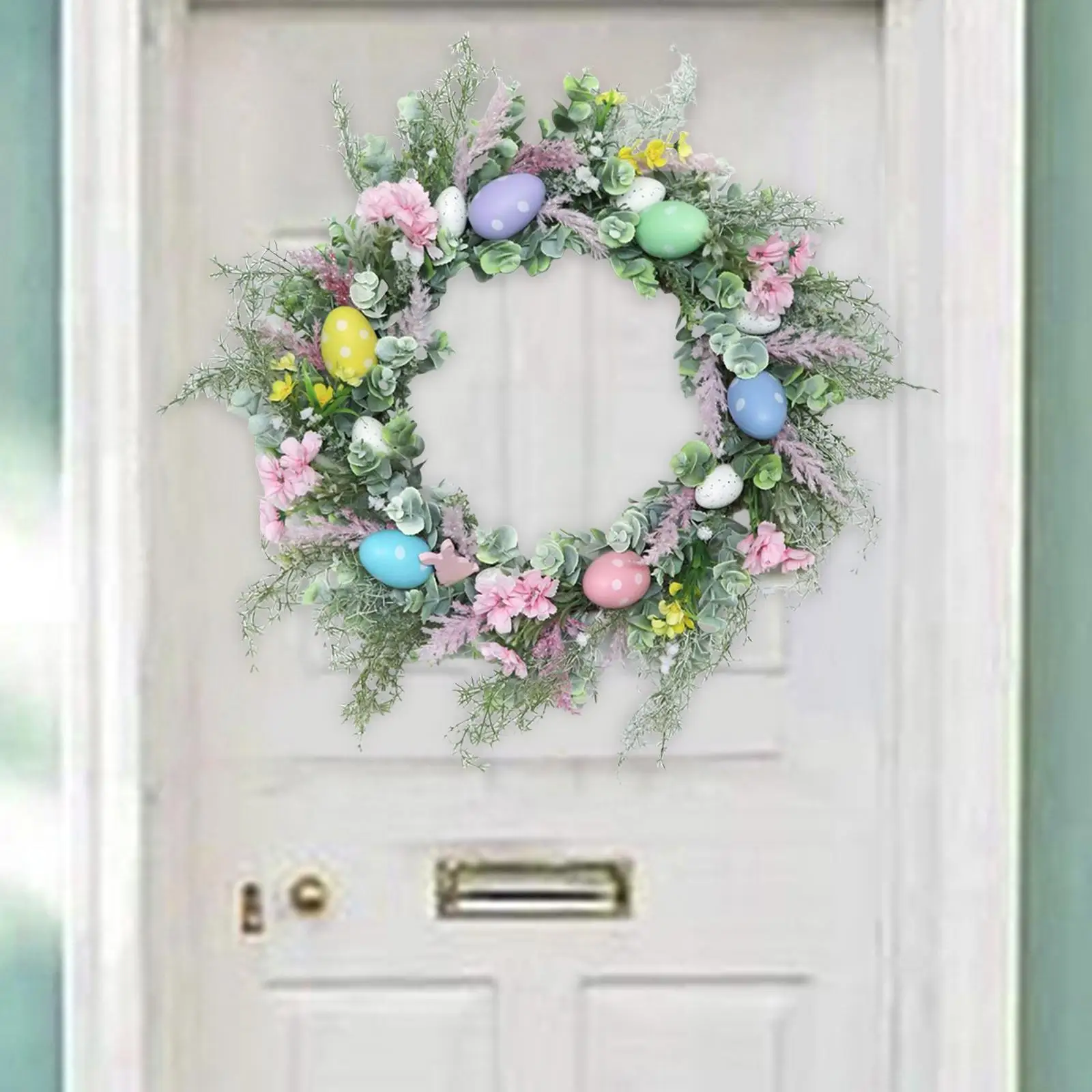 

45cm Easter Egg Flower Wreath Front Door with Colorful Eggs Wall Hanging