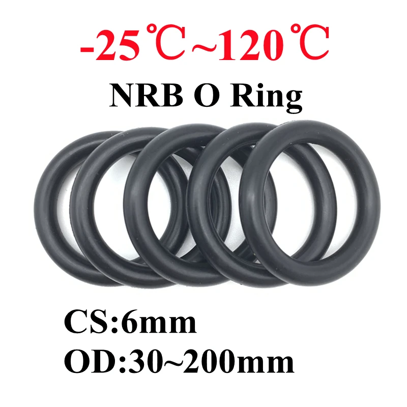 

10pcs Black O Ring Gasket CS 6mm OD 30mm ~ 200mm NBR Automobile Nitrile Rubber Round O Type Corrosion Oil Resistant Seal Washer