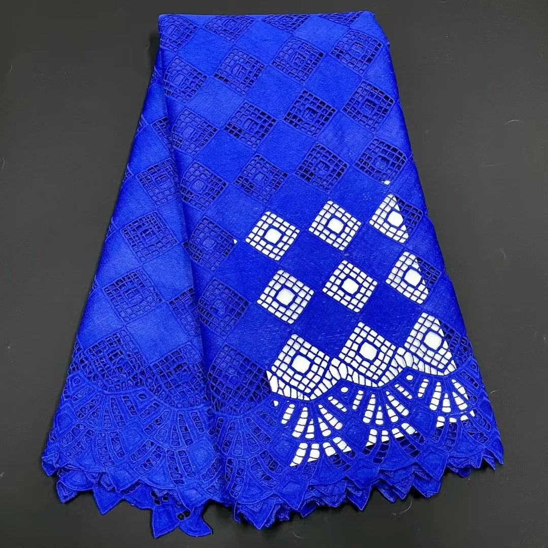 

African Royal Blue 5 Yards Dry Pure Cotton Lace 2022 Swiss High Quality Skin Friendly Mesh Fabric French Women Formal Wear Dress