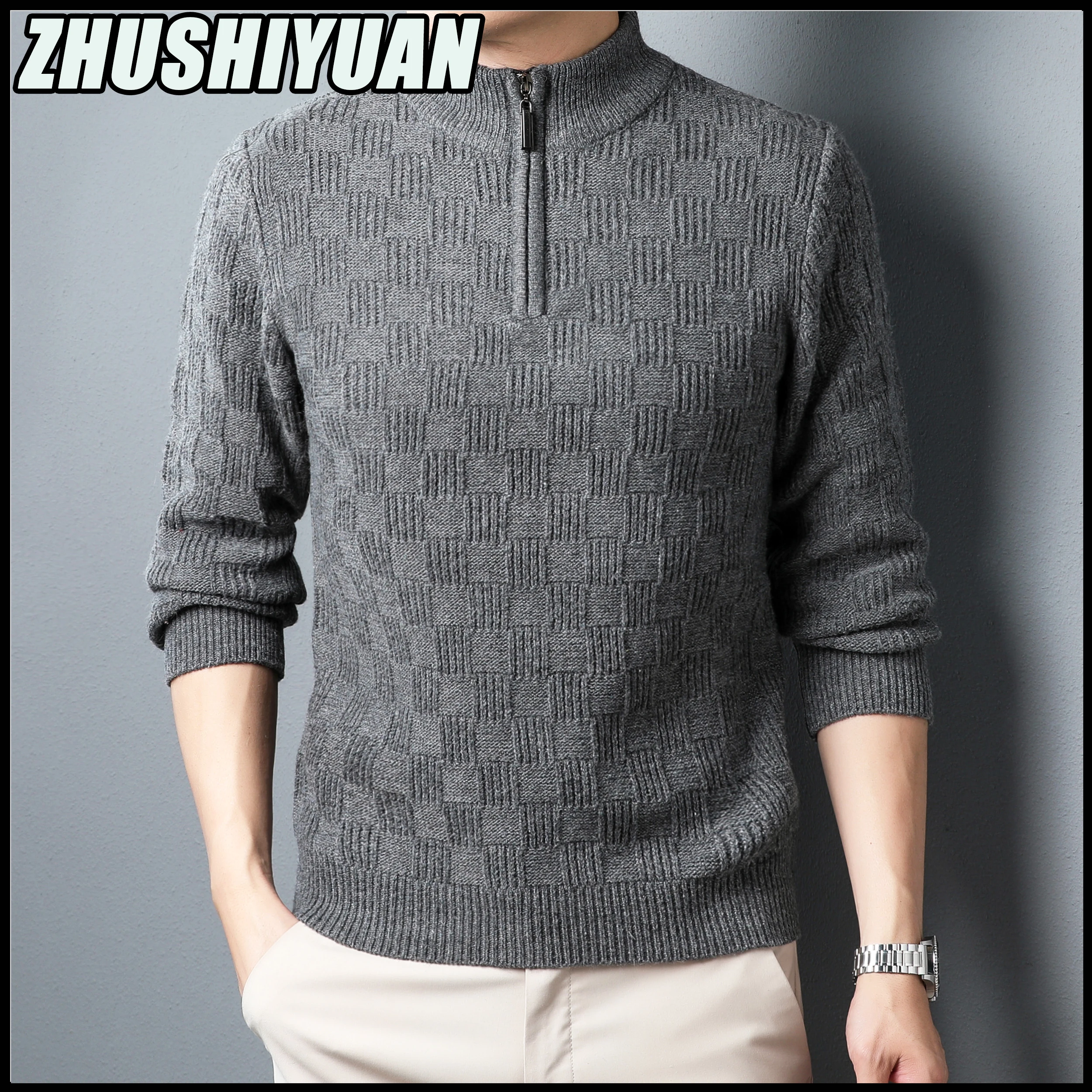 

Men's Knitwear High Quality Fashion Brand Semi-High Collar Jumper Pullover Winter Sweaters For Men Ropa Hombre Roupas Masculinas