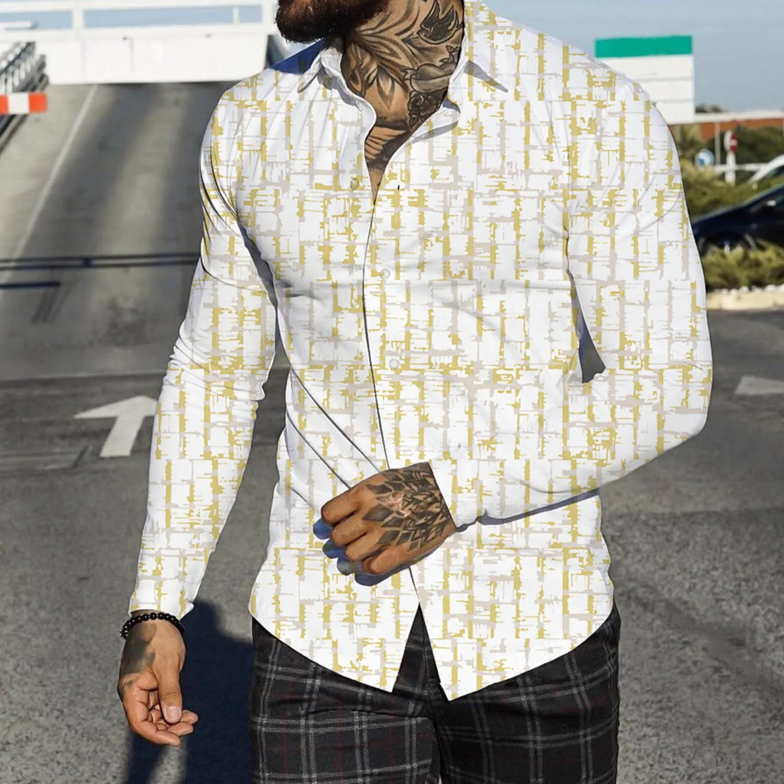 

Autumn Fashion Men Shirts Oversized Shirt Casual Full Print Long Sleeve Tops Men's Clothing Club Cardigan Blouses Top Chemise