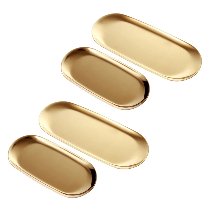 

4 Sets Gold Oval Stainless Steel Trinket Tray,Towel Storage Dish Plate Tea Fruit Trays Cosmetics Jewelry Plate