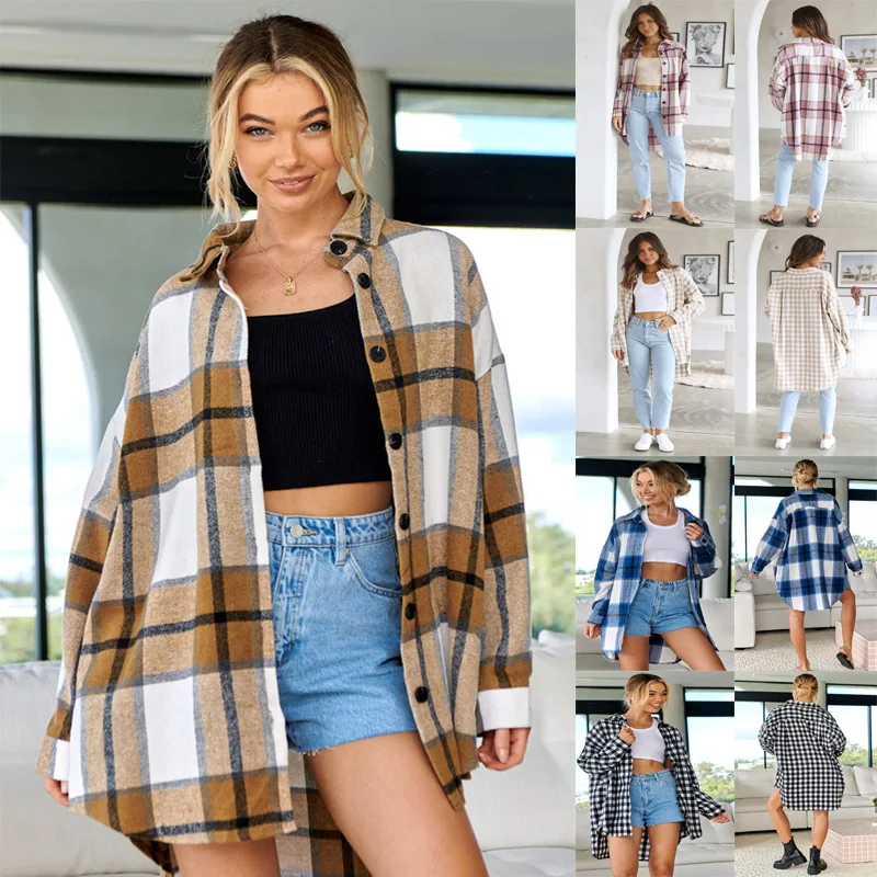 

Women's Plaid Shirt Wool Irregular Design 2022 Fall/Winter New Coat Women Long Sleeve Casual Jacket Coats