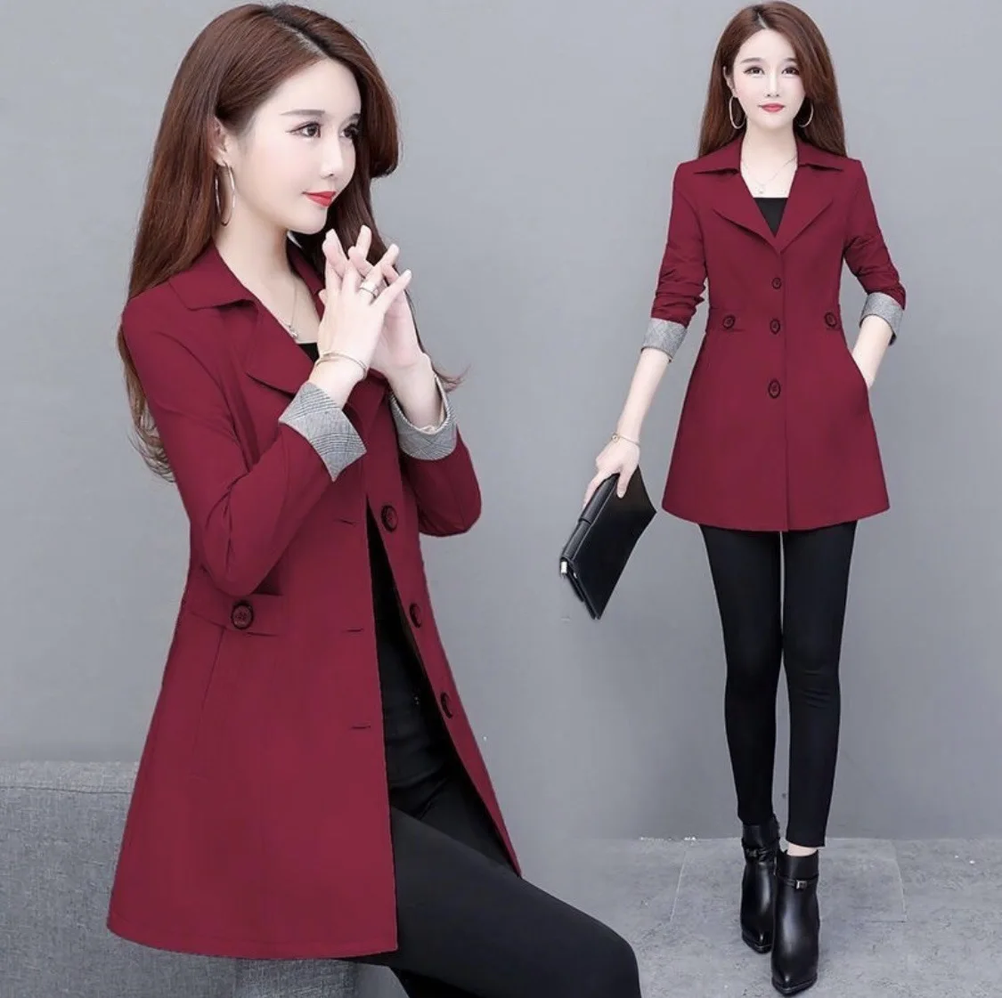 

New Style Women's Fashion Middle-aged Windbreaker Middle-aged Single-breasted Thin Top Thick Coat Winter Clothes Women
