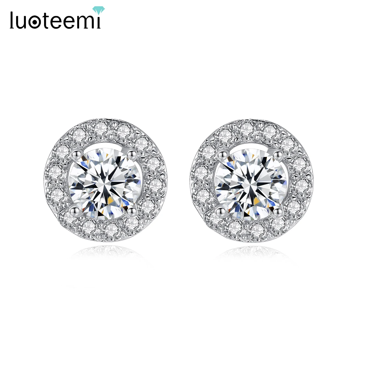 

LUOTEEMI Luxury Round Stud Earrings Hearts& Arrows Cut High Quality Cubic Zirconia Stone Women Earrings Jewelry Wholesale