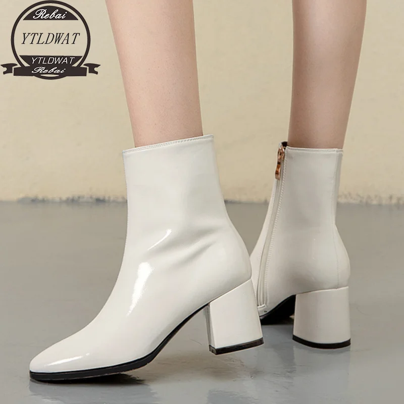 

2022 New Autumn Sexy Boots Ladies Fashion High Heels Black White Leather Elegant Ankle Shoes Pumps YTLDWAT Winter Shoes Women