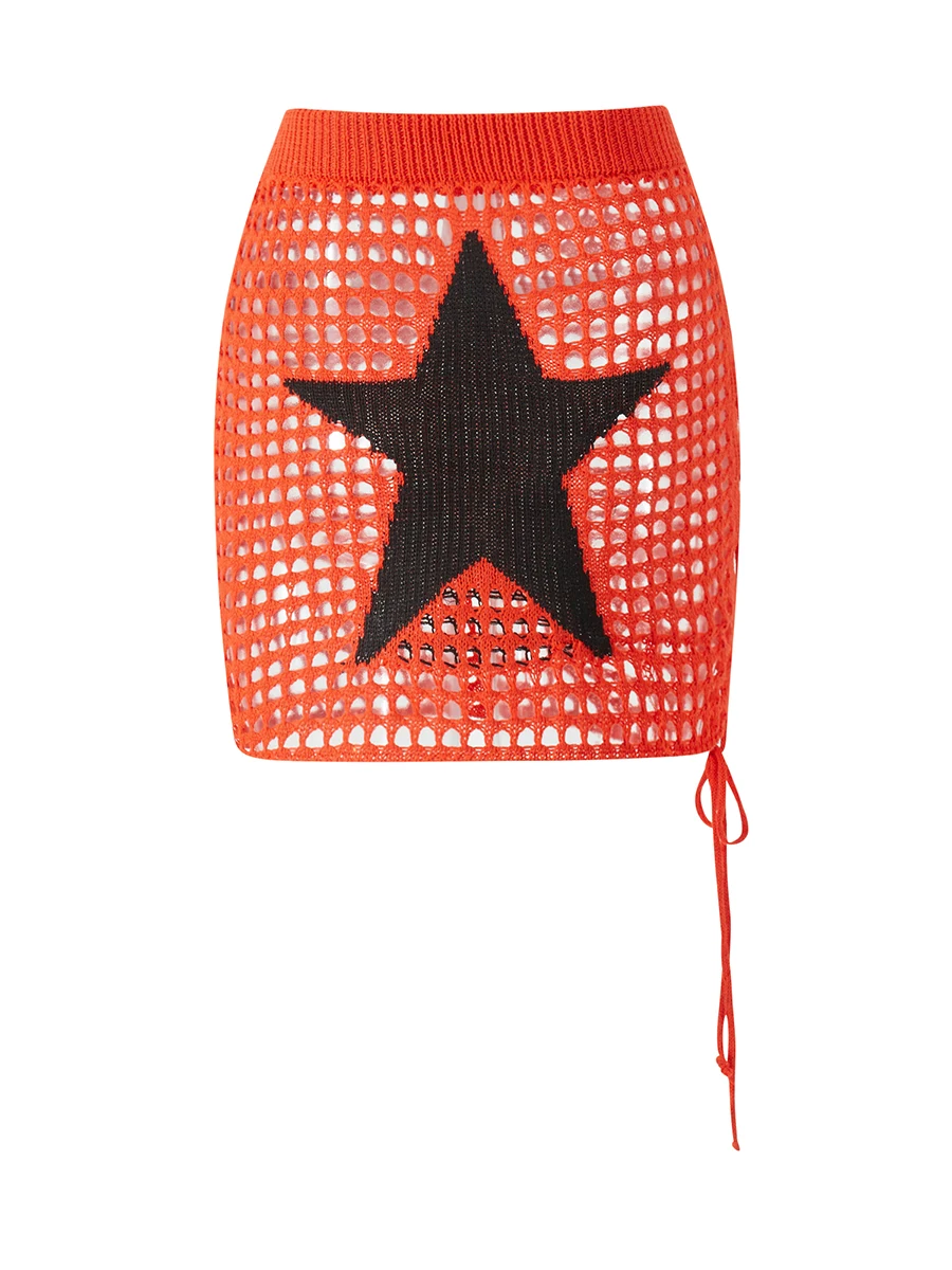 

Женские летние бикини, трикотажные юбки с вырезами и принтом звезд, облегающие бедра, боковые накидки на завязках, одежда для плавания