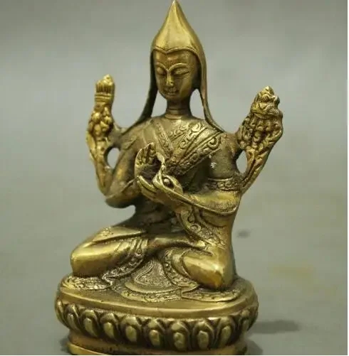 Фото Медная статуя Тибетский буддизм Латунь Лотос Je Tsongkhapa Tsong-ha-pa Статуя Будды FiguriNE №1