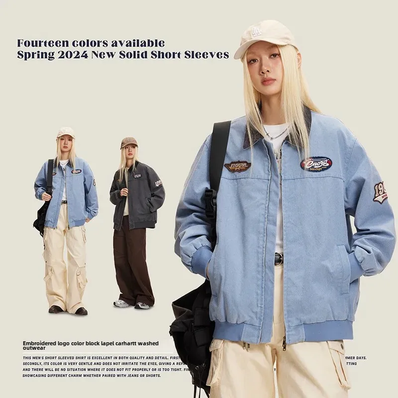 Start Forest Американский стиль с лацканами и вышивкой Джинсовая бейсбольная одежда