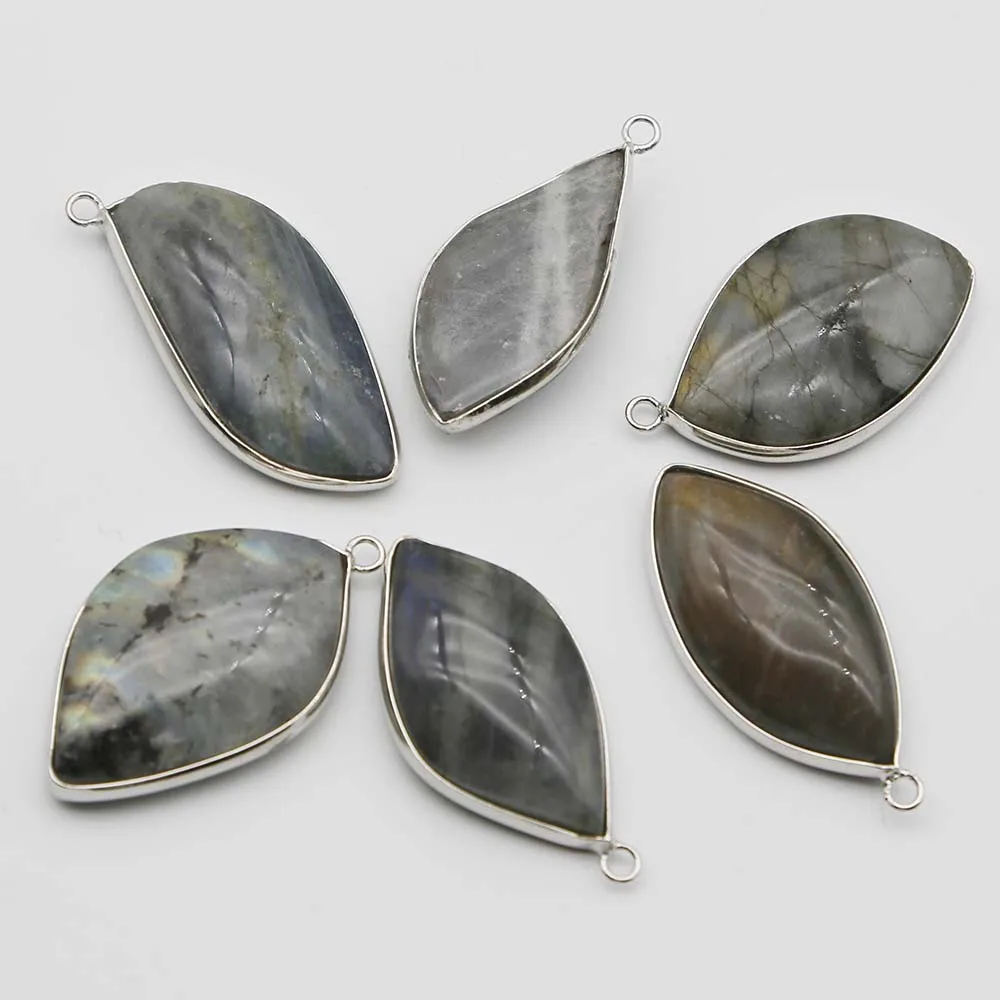 High Quality Natural Labradorite Stone Silver Edge Irregular Pendant Necklace Reiki Charm DIY Jewelry Accessories Wholesale 8Pcs