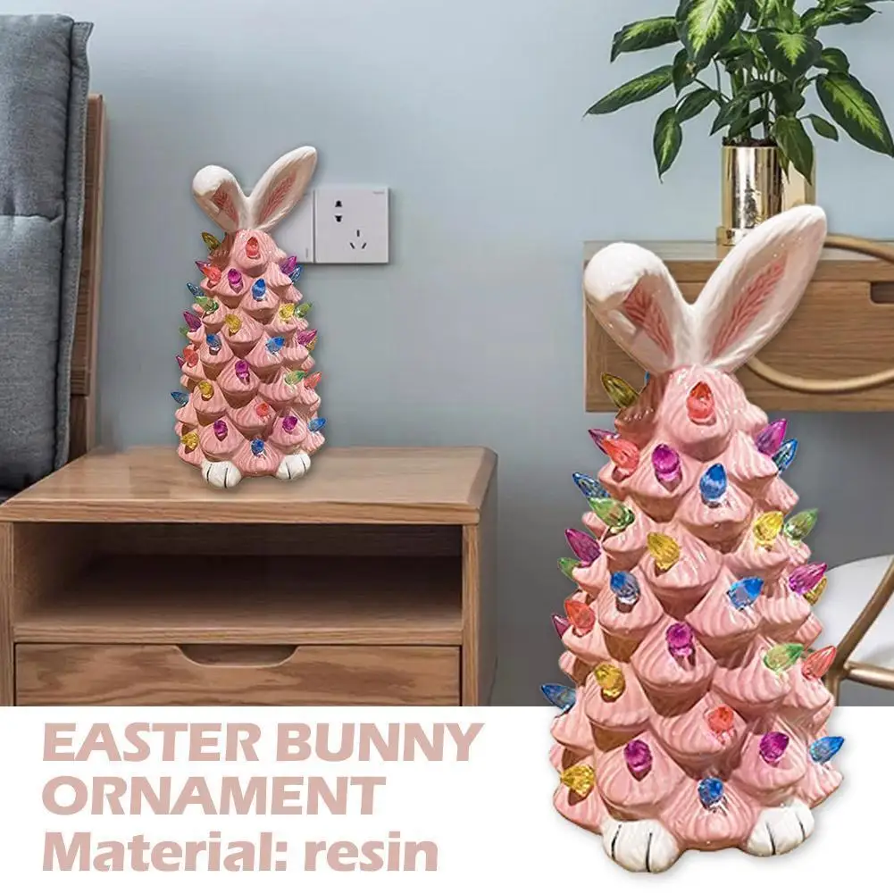 

Easter Pink Bunny Tree Ornament Resin Colored Lights Decorations 15cm Cute Height Rabbit Festival Shape Ornaments Desktop T D5g4