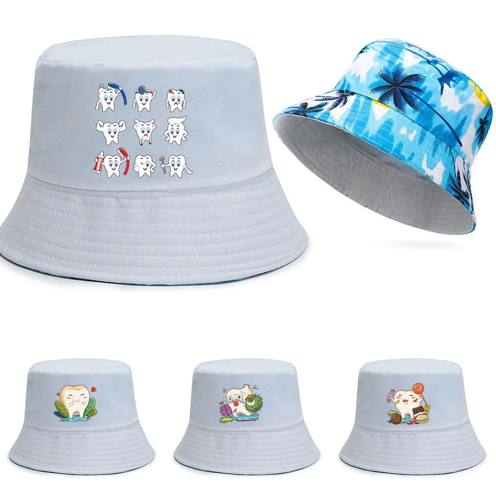 

Fisherman Hat Big Head Size Teeth Series Print Reversible Hawaii Korean Autumn Hats for Men Casual Street Panama Hat Bucket Cap