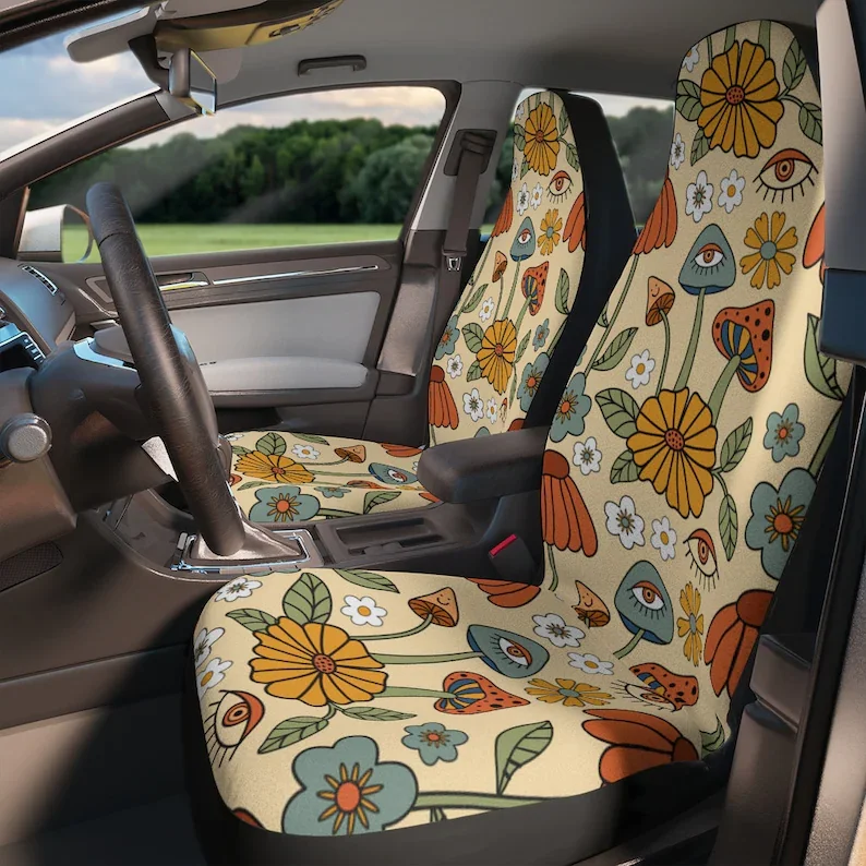 

Mushroom Car Seat Cover For Women Universal Fit, Retro Boho Floral Seat Cover, Cute Colorful Seat Cover For Car Vehicle, Mystica