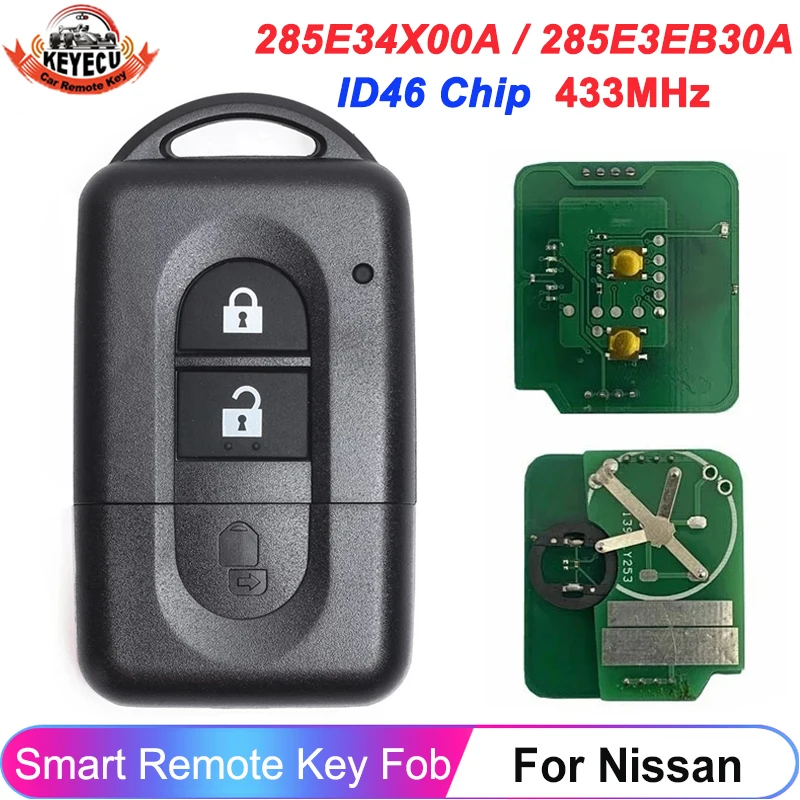 

KEYECU 285E34X00A 285E3EB30A 2 кнопки для Nissan Xtrail Qashqai Pathfinder Micra Juke Smart 433 МГц ID46/4D60 чип дистанционного ключа