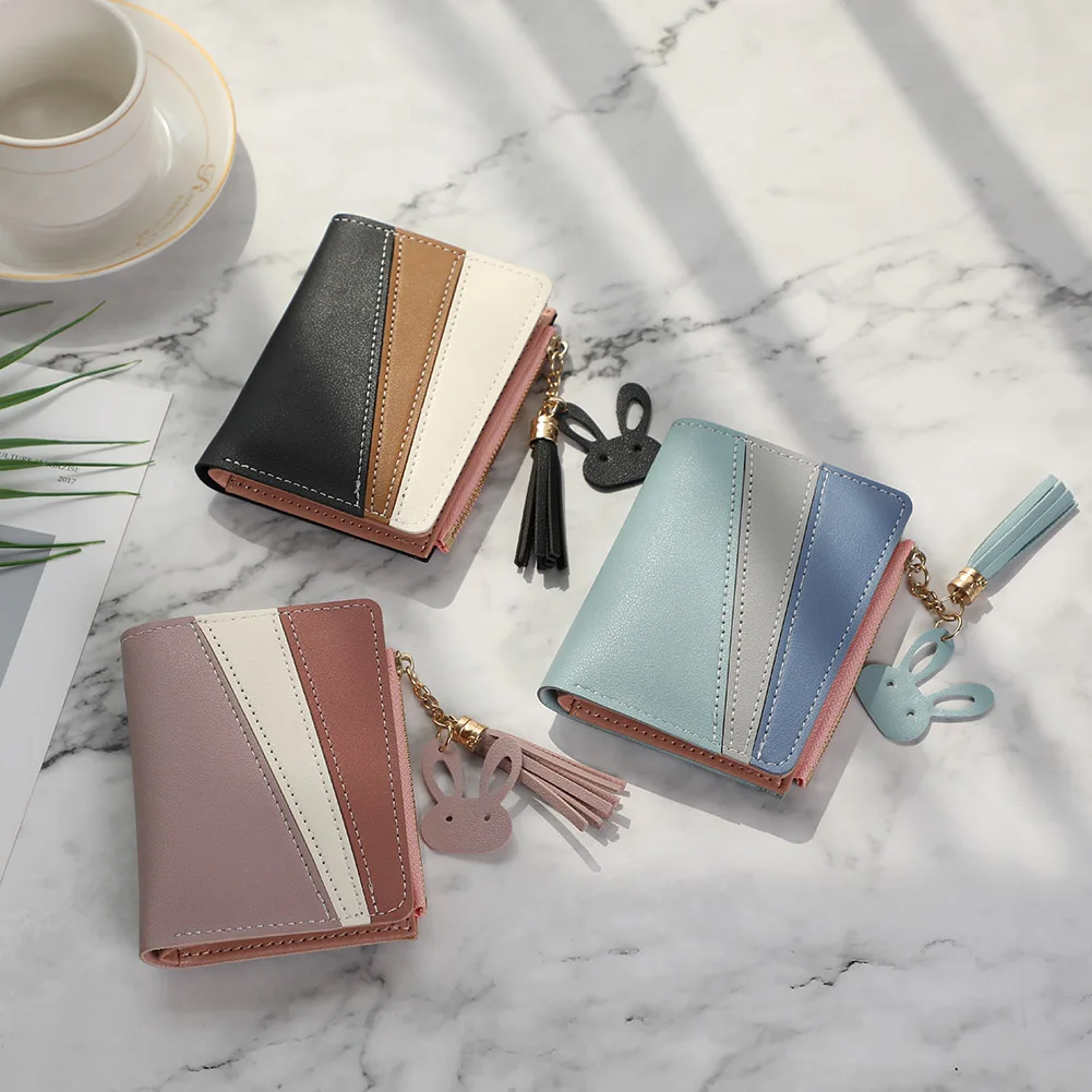 

Fashion Hit Color Women Small Wallets PU Leather Card Holder with Pendant Female Causal Coin Purse Card Cash Clutch Money Bag
