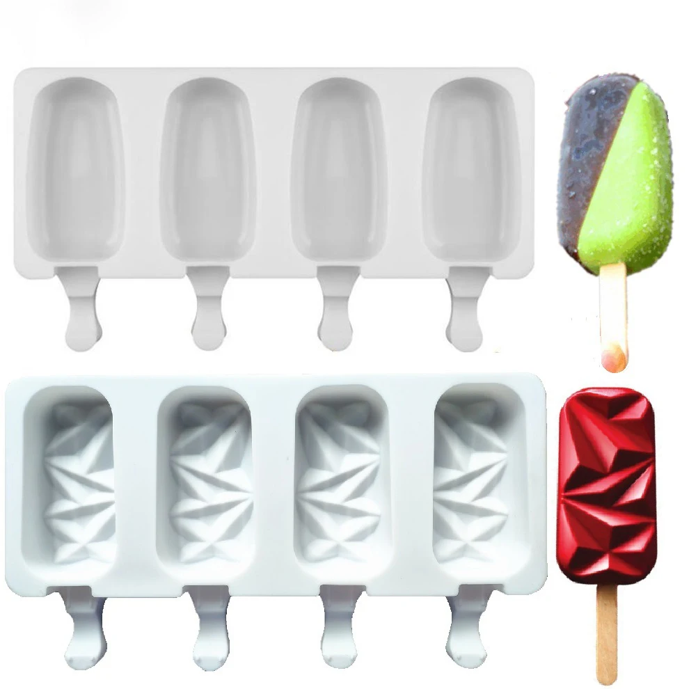 

4 Cell Silicone Ice Cream Mold Ice Pop Cube Popsicle Barrel Mold Dessert Freezer Juice DIY Mould Maker Tools With Popsicle Stick