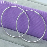 tieefego silver color smooth 35mm50mm large hoop earrings womens wedding engagement party jewelry