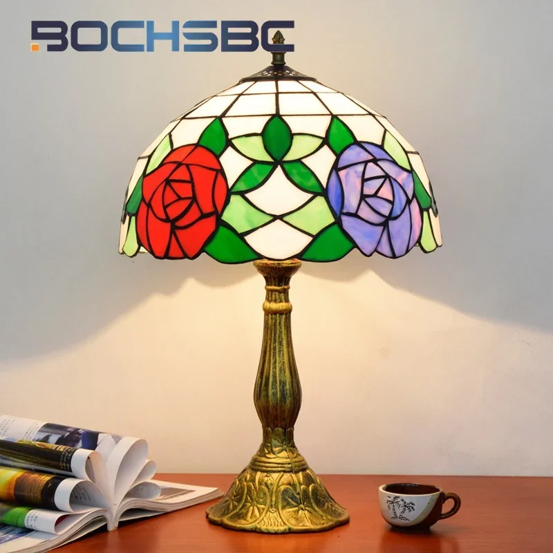 Настольная лампа BOCHSBC из витражного стекла Тиффани в стиле ретро арт-деко для