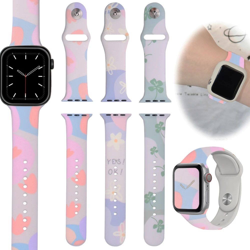 

Ремешок силиконовый для Apple Watch Band 40 мм 44 мм IWatch 38 мм 42 мм, браслет с принтом для Apple Watch Series 7 3 4 5 6 SE 41/45 мм