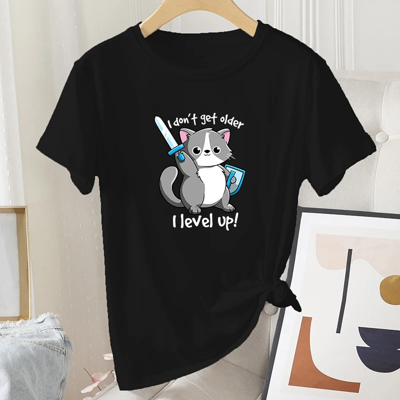 

Футболка женская с рисунком кошки, Повседневная рубашка в стиле Харадзюку, на лето