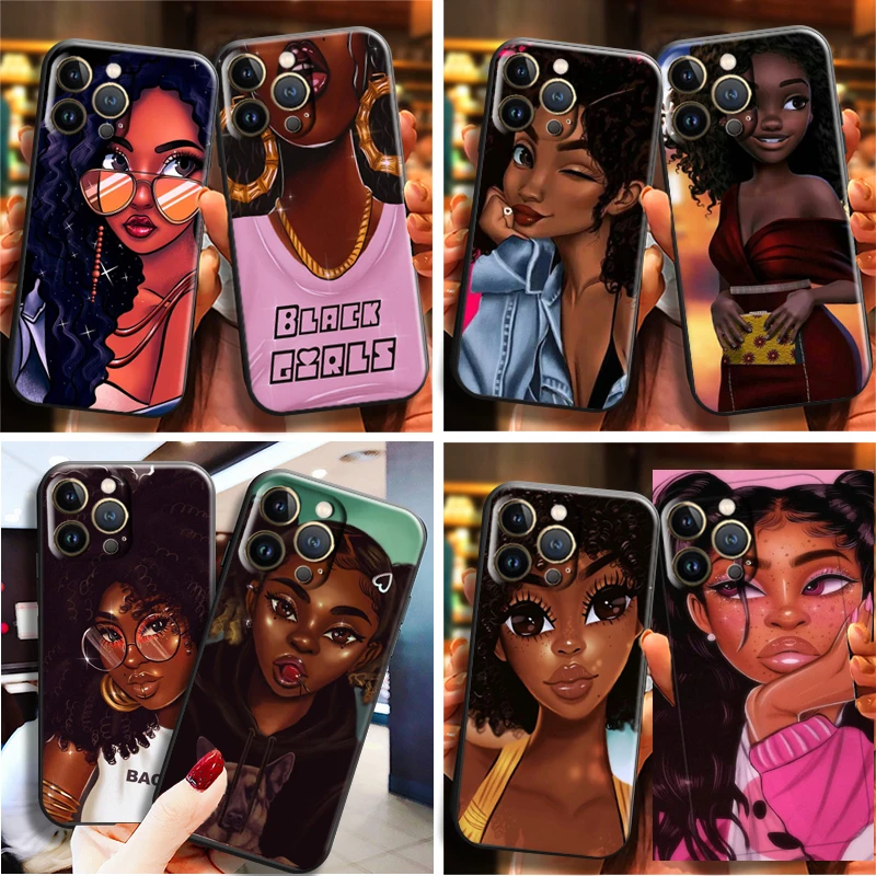 

Cute Fashion Black Woman Phone Case For Apple iPhone 13 12 11 Pro Max 13 12 Mini X XR XS Max 5 6 6S 7 8 Plus Carcasa Bumper