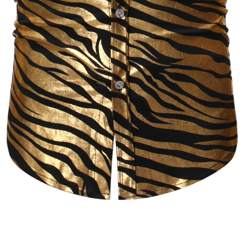 Mattswag Mens Luxury Gold Black Tiger Stripes Shirts Spring Autumn Nightclub Performance Clothing Slim Fit Fashion Camisa Hombre
