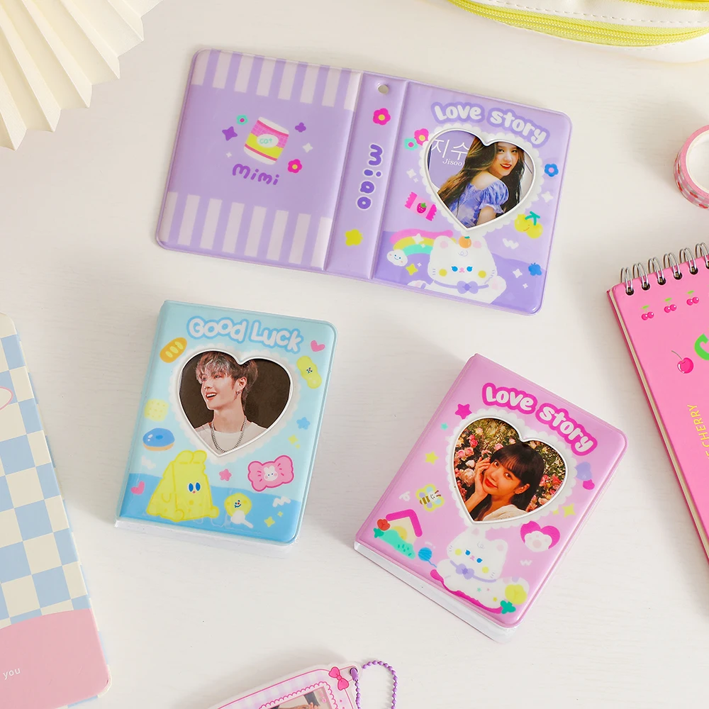 

Hollow Love Photo Album Cartoon Cute Bear Flower 3-inch Photo One Page Two Cards Collectibles Storage Album Three-inch Album