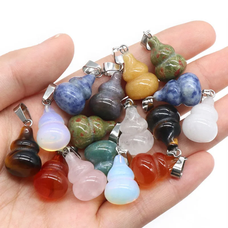 

20pcs Natural Stone Pendant 20mm Bottle Gourd Shape Carved Polished Agates Quartz Crystal Charms Jewelry Making DIY Bead