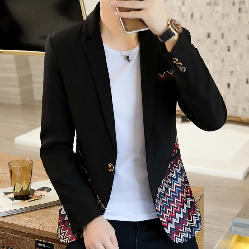 

Blazers Male Slim Fit Jacket Korean Style Stitching Suit Men's Trend Ternos For Men Stylish Elegant Casual Luxury Man Jacket NEW