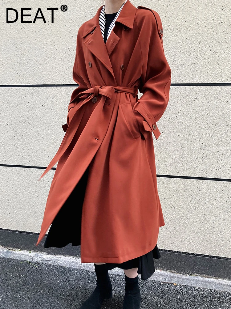 

Женский двубортный плащ DEAT, свободная ветровка с поясом и пряжкой на плече, осень 2022