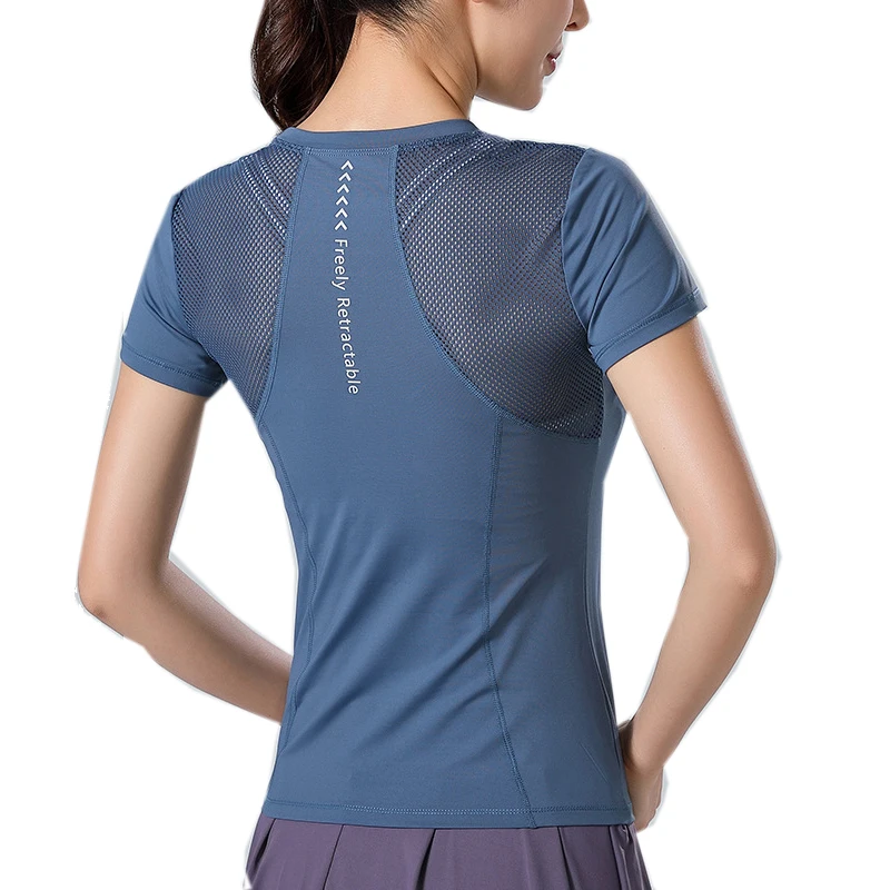 

Spring and summer main yoga exercise coat round collar spell tight elastic mesh breathable quick-drying short-sleeved t-shirts