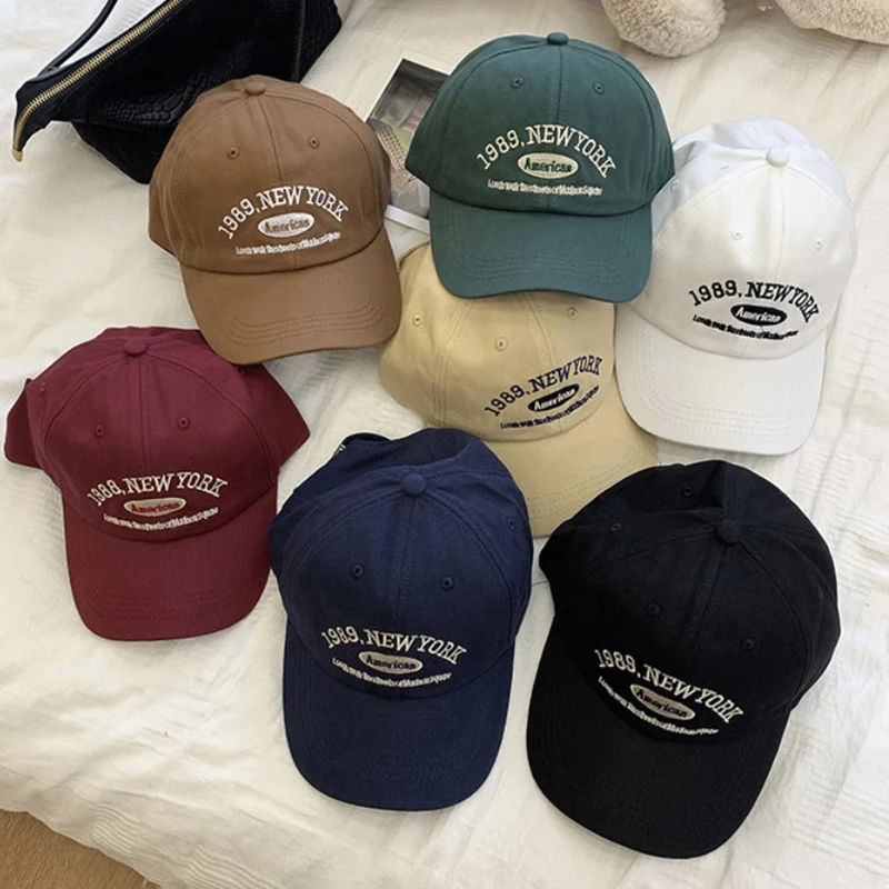 

Men and Woman's Baseball Caps Adjustable Casual Embroidered 1989 New York American Cotton Sun Hats Unisex Solid Color Visor Hats