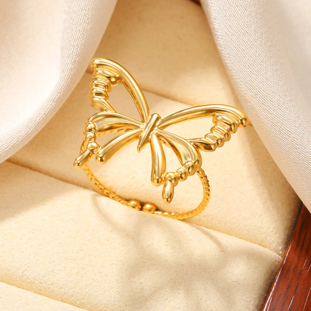 

Fashion Hollow Butterfly Rings For Women Stainless Steel Gold Plated Insect Ring 2023 New Wedding Couple Aesthetic Jewelry Gifts